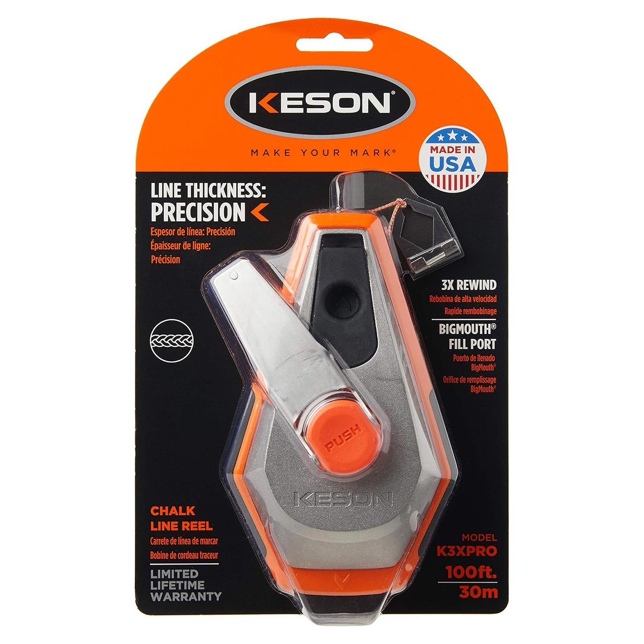 Keson Chalk Line Reel with 3X Rewind - 100 ft.