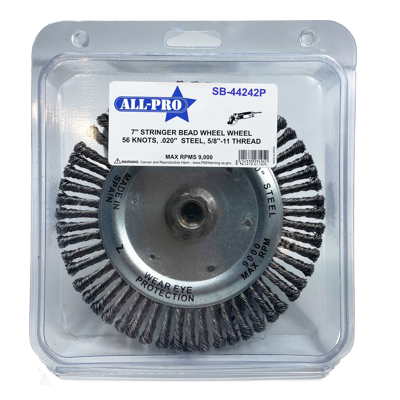 All-Pro ALPSB-44242P Stringer Bead Knot Wire Wheel Clamshell 7" 020" Steel