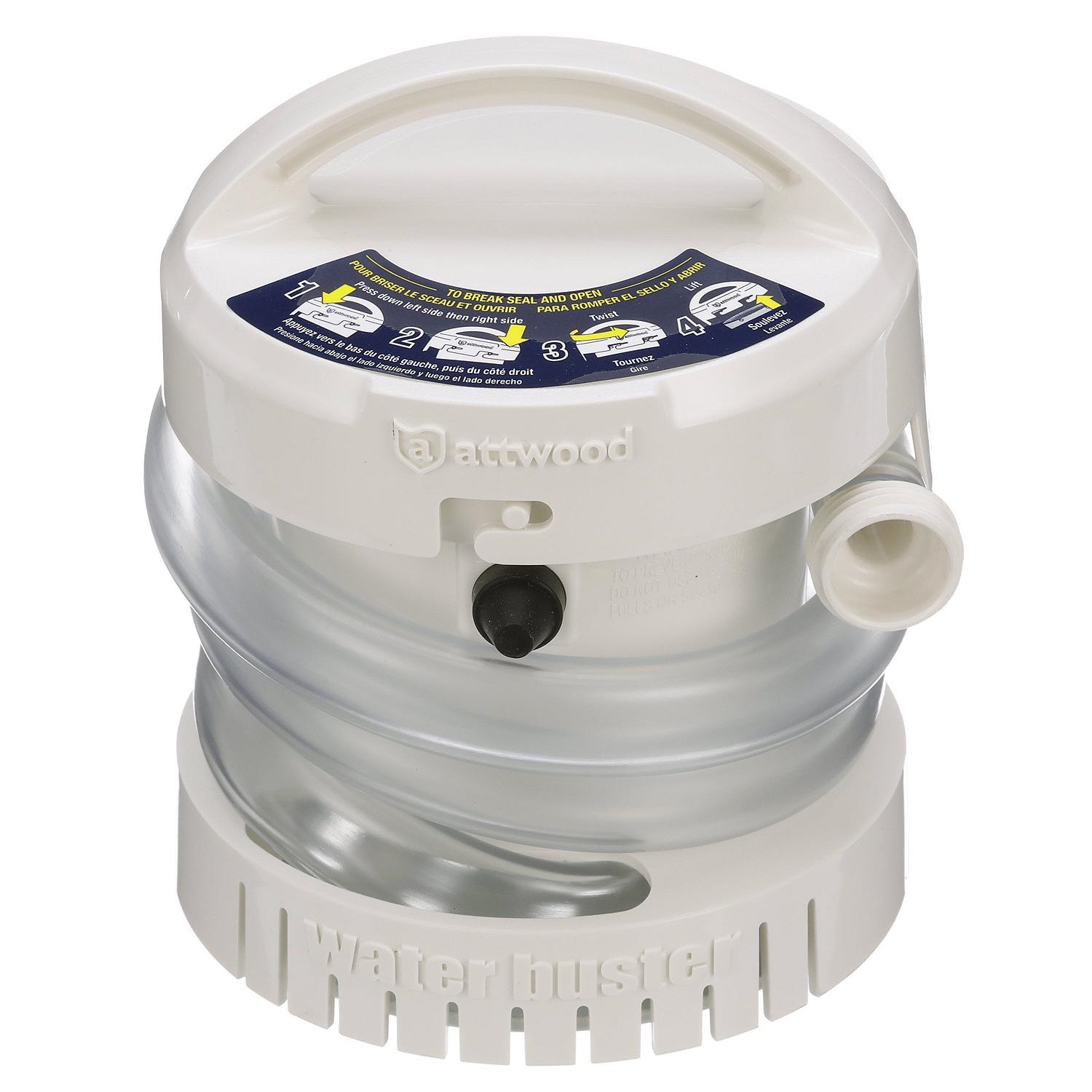 Attwood 4140-4 WaterBuster Portable Pump 200 GPH, 125GPH At 2ft Head, Max 4ft