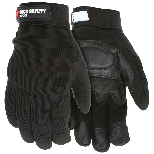 MCR Safety MCR903L Mechanics Gloves Leather Black Premium Large Unlined Elastic