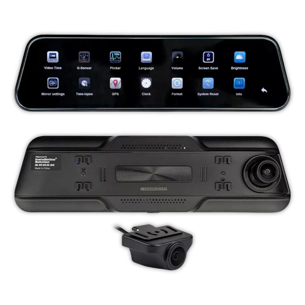 Installation Solution Mirror with Front/Rear View Camera with 9.66" Monitor and DVR