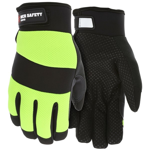 MCR Safety MCR926M Mechanics Gloves Synthetic Black/Lime Premium Medium Neoprene