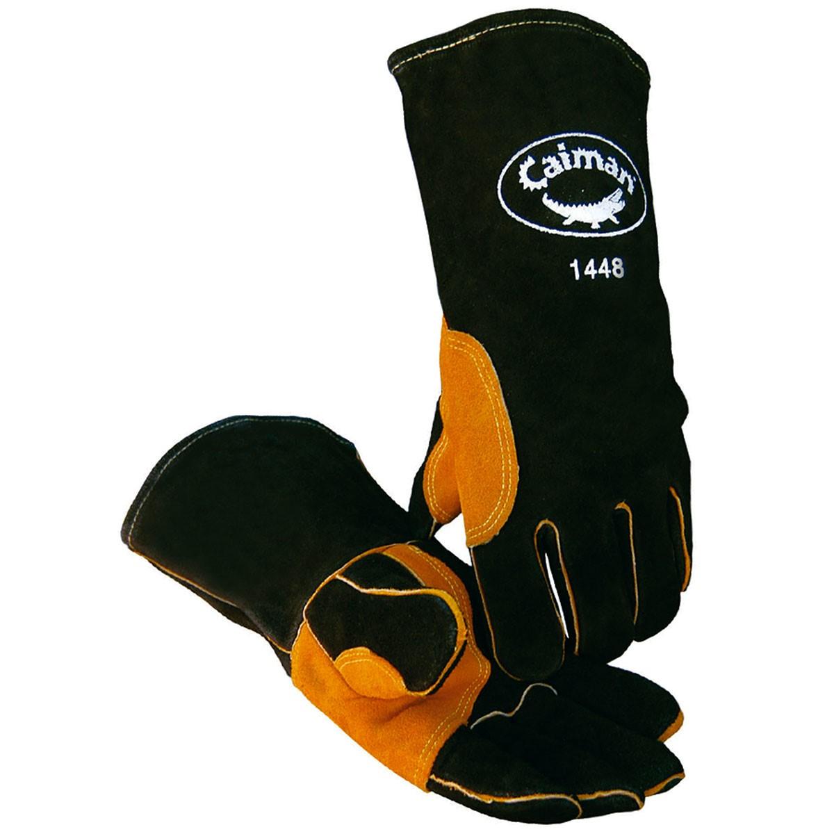 PIP PIN1448 Caiman Cow Split Aluminized Stick Welding Gloves Large Black/Gold
