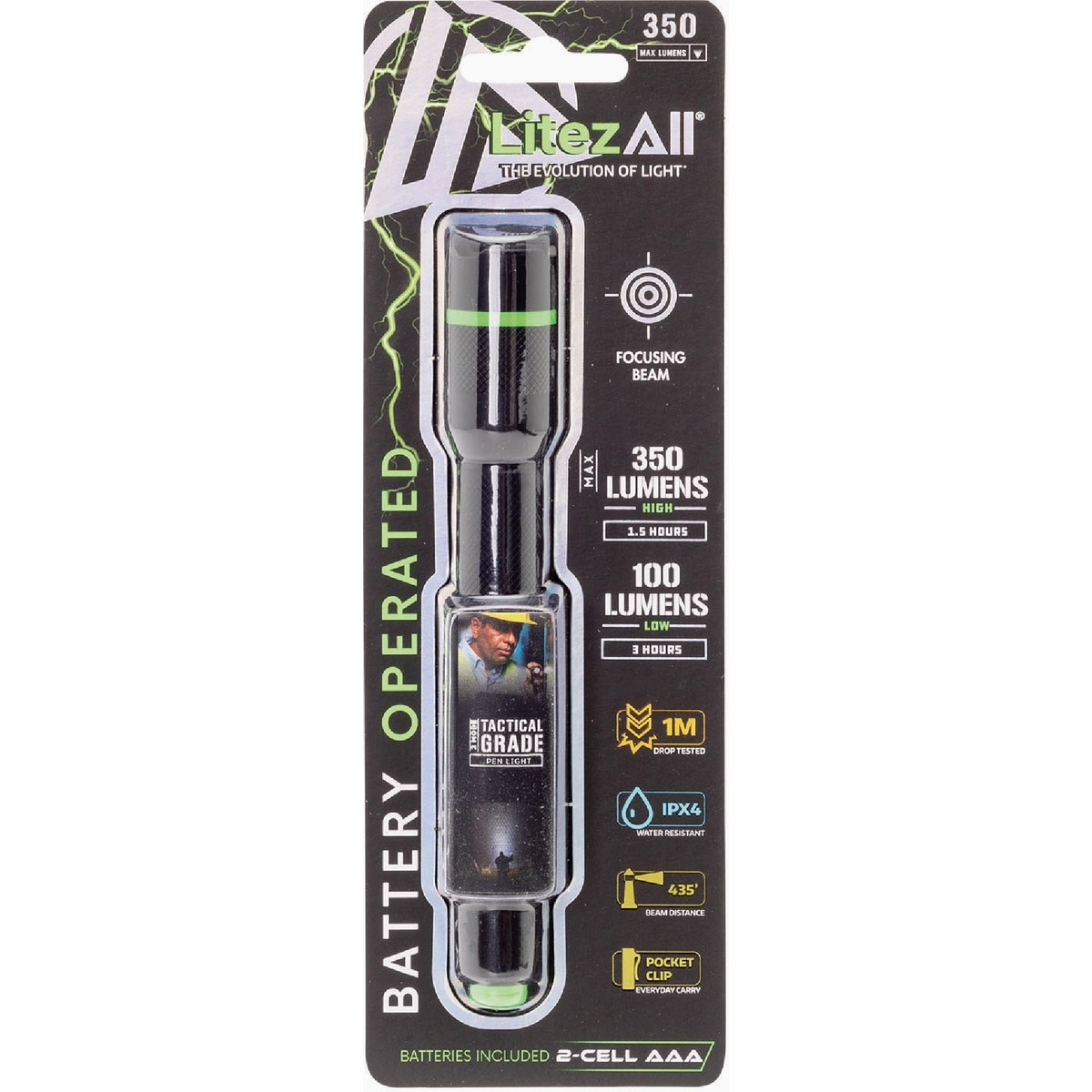 LitezAll LZA28530 Pen Light Black 350 Lumens Button 2 AAA