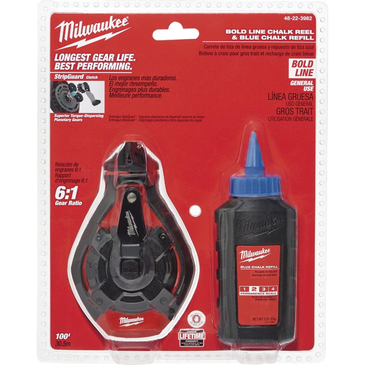 Milwaukee MIL48-22-3982 100 Ft. Bold Line Chalk Line Reel and Chalk Blue