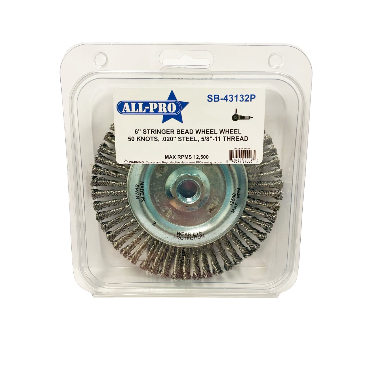 All-Pro ALPSB-43132P Stringer Bead Knot Wire Wheel Clamshell 6" 020" Steel