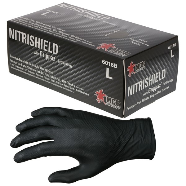 MCR Safety MCR6016BM Disposable Gloves NitriShield 6 Mil Nitrile Black Medium