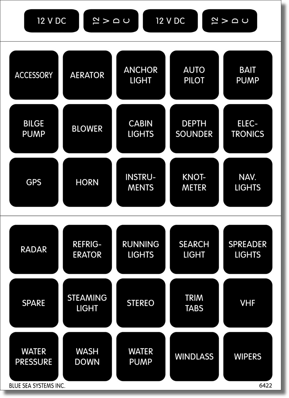 Blue Sea 4215-BSS 4215 Label Kit DC H2O 30 Square Black V1