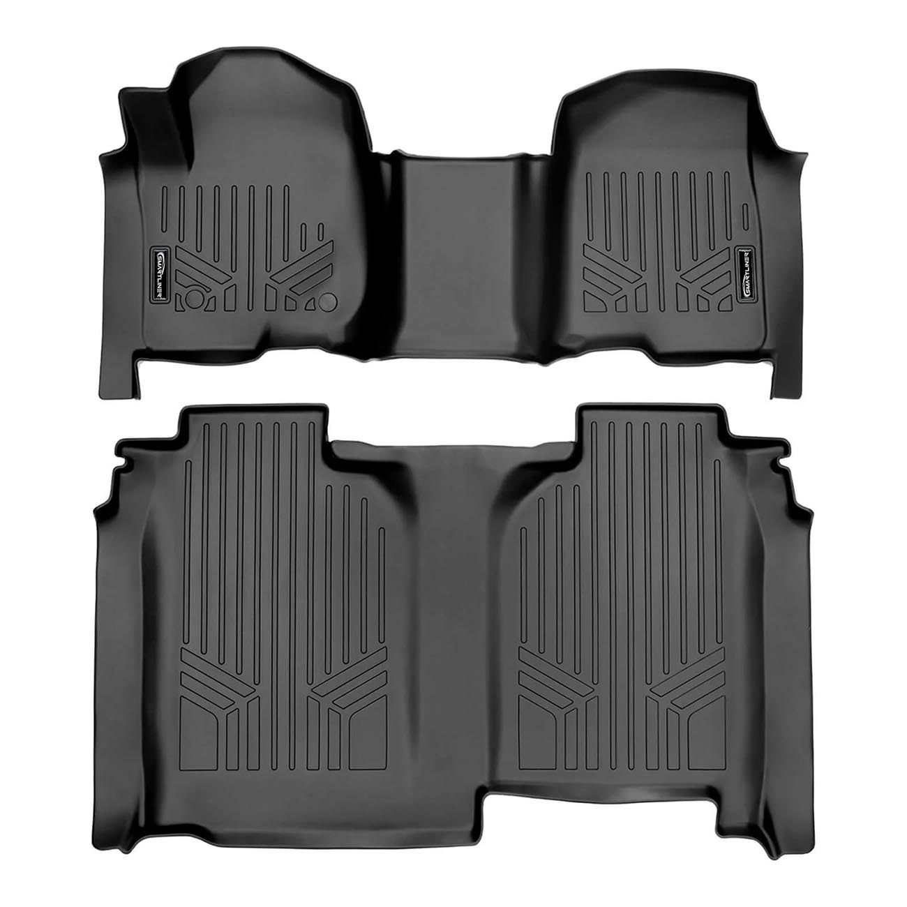 Smartliner Floor Liners Front/2nd Row 2019-2025 Silverado Crew Cab with Transmission Hump (Black)