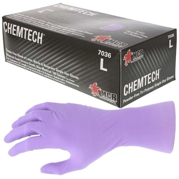 MCR Safety MCR7036S Disposable Gloves Chem Tech 6 Mil Nitrile/Neoprene/Latex