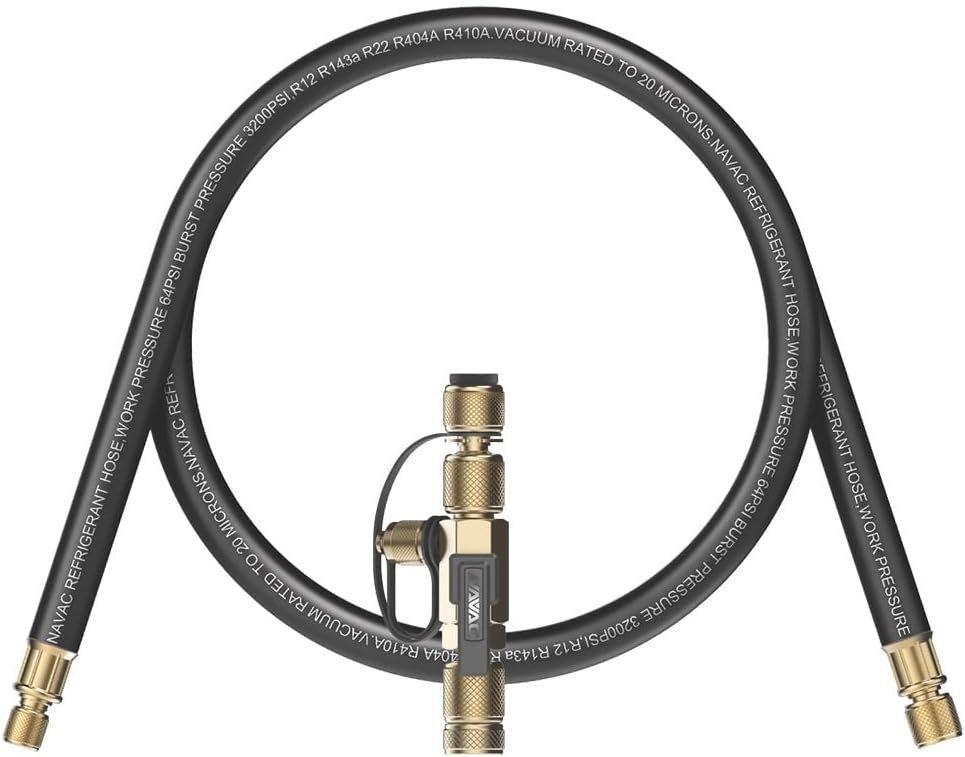 NAVAC NEVK1 Rapid Evacuation Kit | Valve Core Removal Tool and Evacuation Hose | 1/4″ and 5/16″ Valve Core Removal Tool | 3/8“ to 1/4“ Fittings High- Flow Refrigerant Hose | 1 Year Warranty
