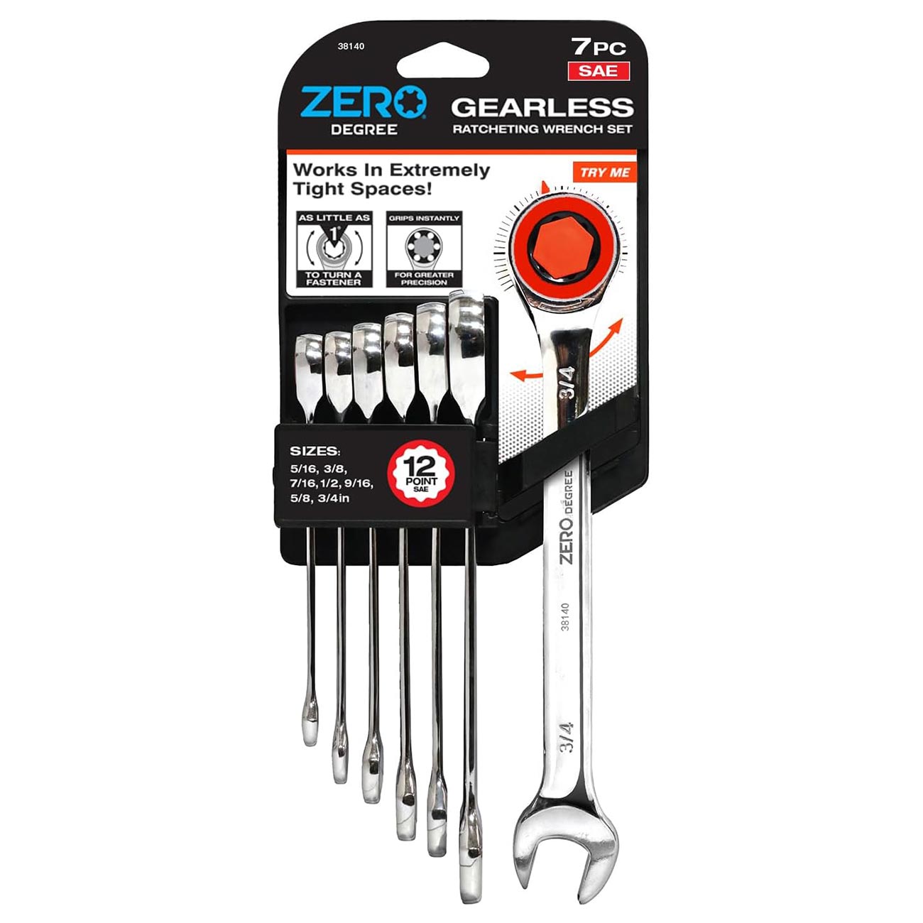 Zero Degree SAE Ultra-Precise Gearless Ratchet Wrench Set (7-Piece)