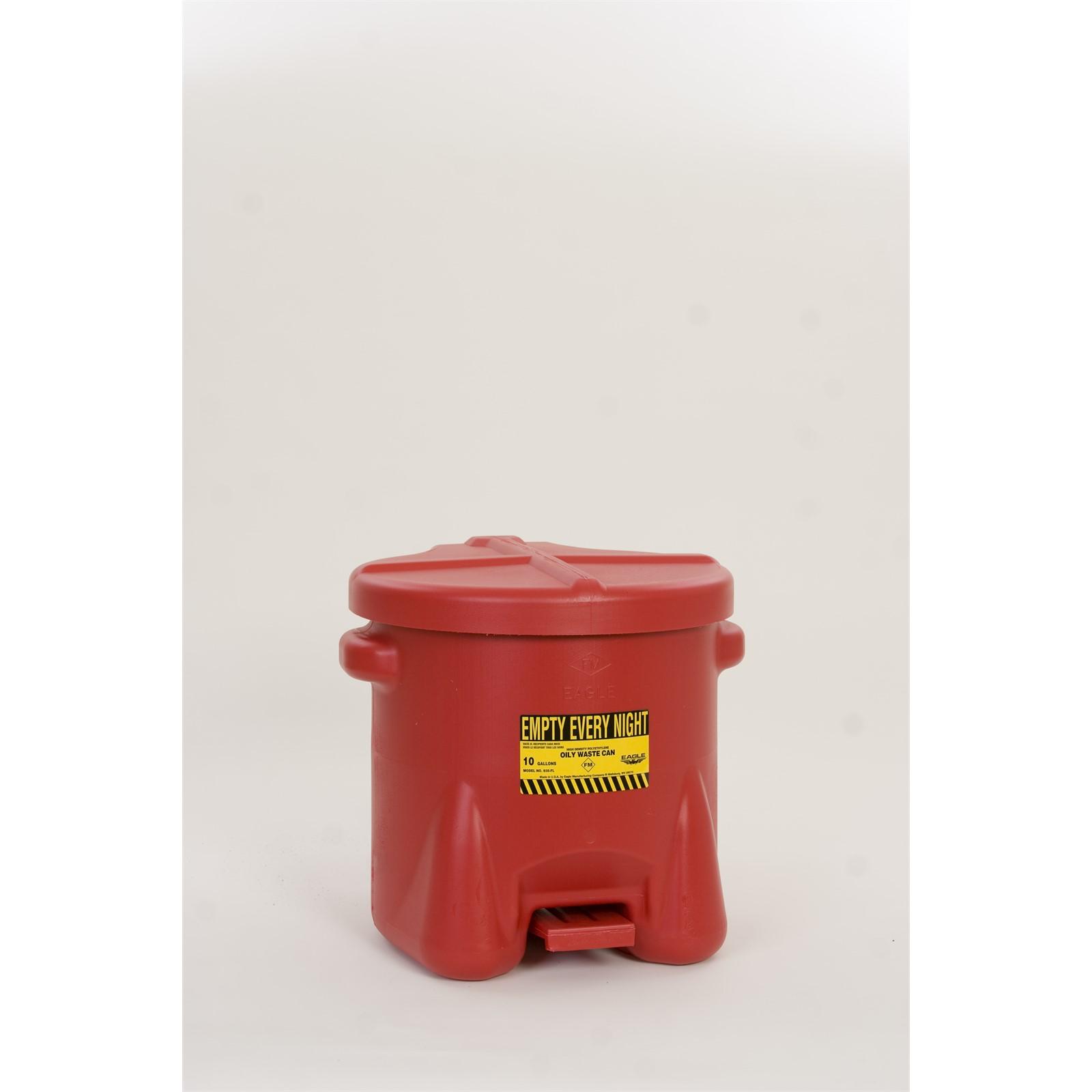 Eagle EAG935FL Safety Poly Waste Can Safety oily waste cans 10 gallons Red
