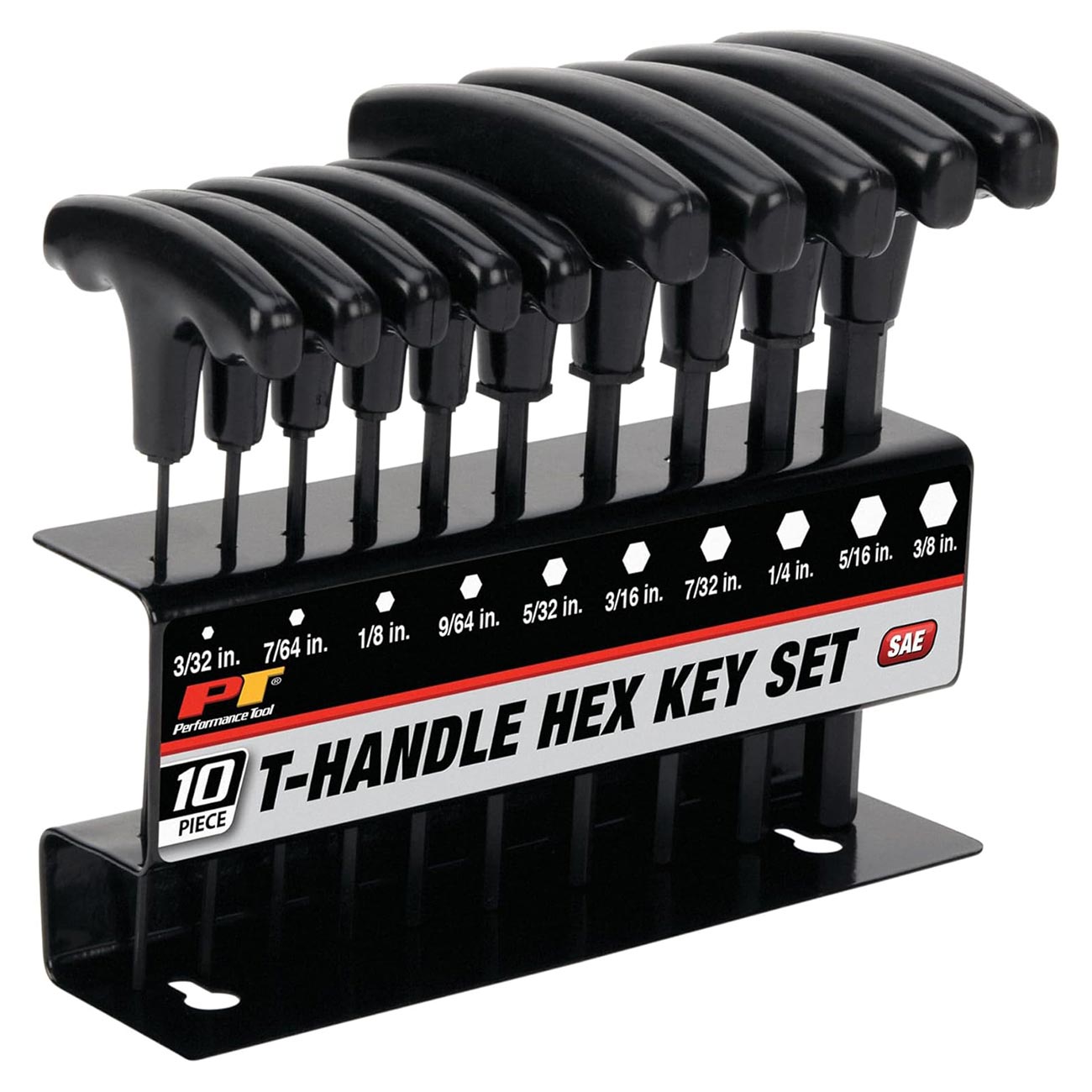 Performance Tool Soft Grip Dual Drive SAE Hex T-Handle Set (10 Piece)